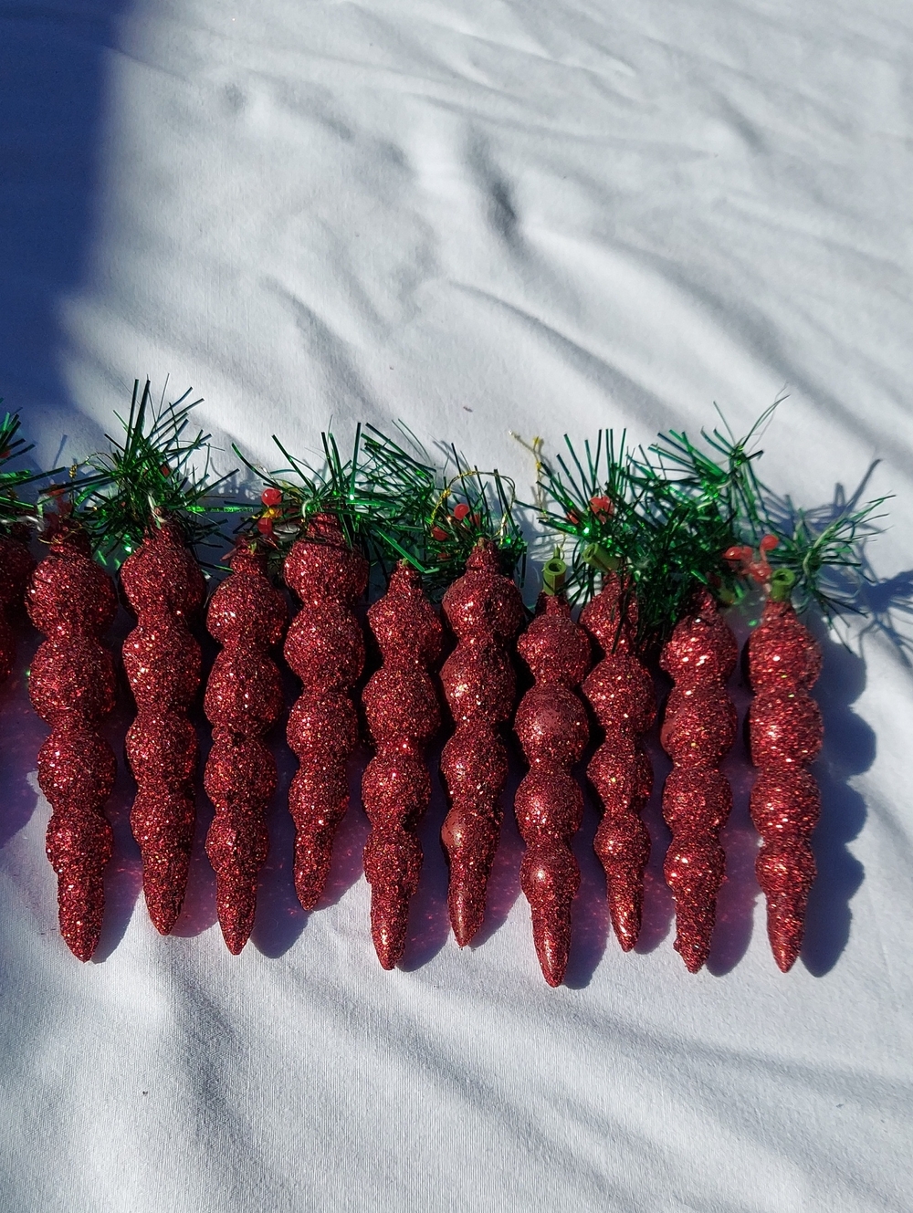 Holiday Glitter Icicle Ornaments - Red ~14 Items